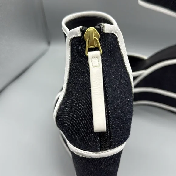 PIERRE HARDY Leather-trimmed Denim Wedge Sandals - Picture 8 of 14